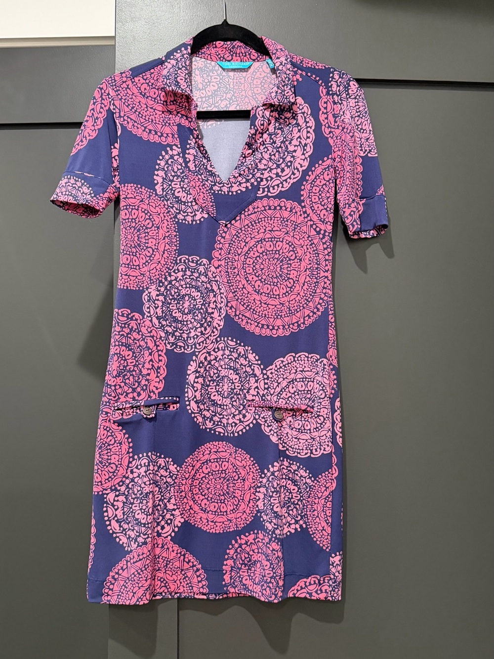 Tori Richard Navy and Pink Medallion Print Blouse